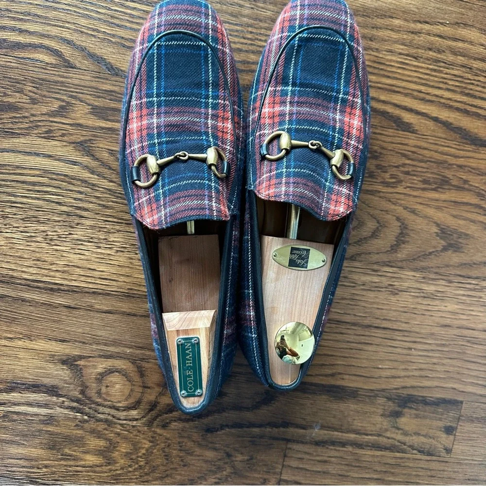 Men’s Gucci Jordaan Tartan Red & Blue Loafers - Picture 3 of 12